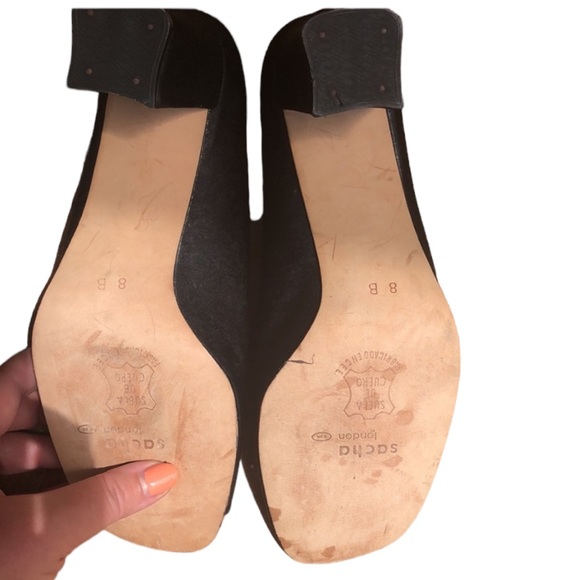 {VTG} SACHA LONDON | 1980s peep toe block heel pump in black satin, size 8 - Picture 4 of 11